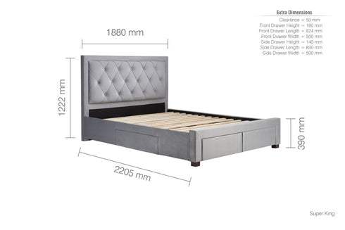Woodbury Fabric Bed Grey Velvet